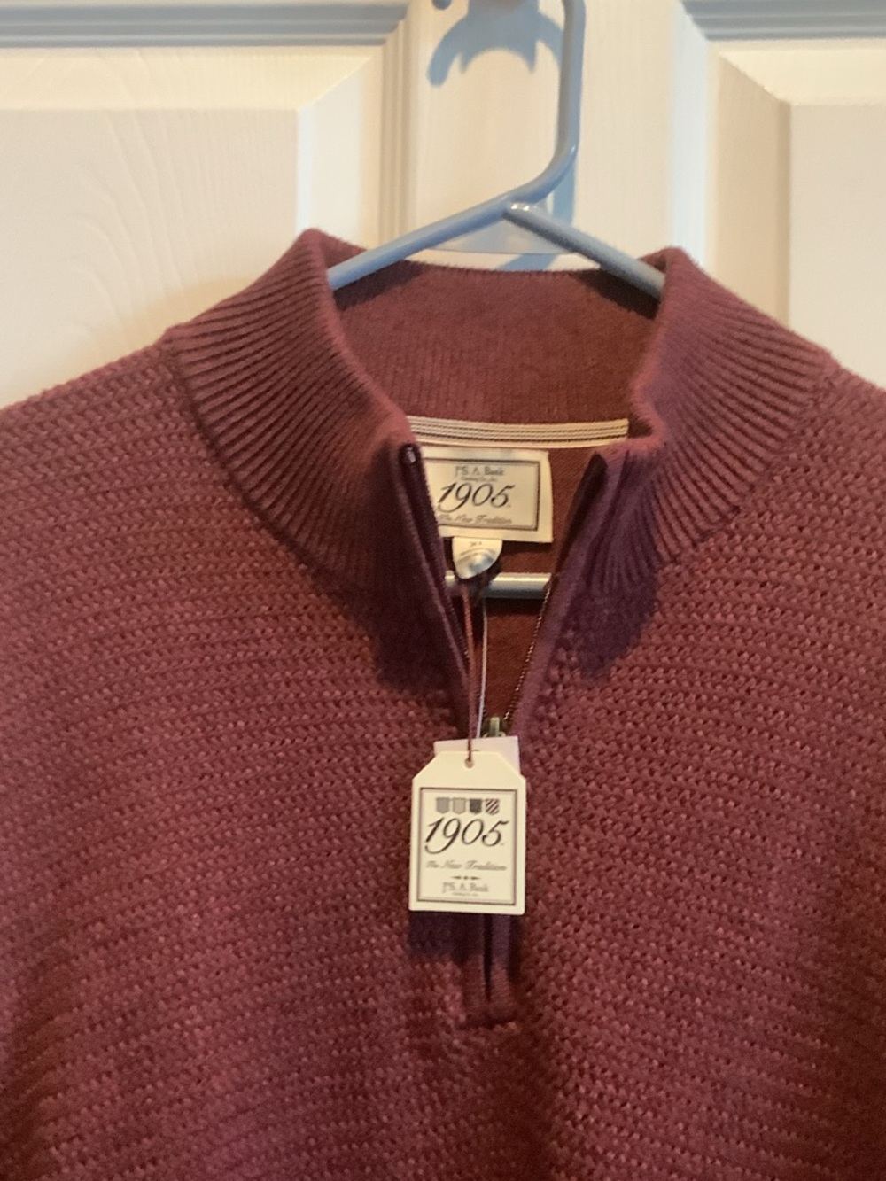 Jos. A. Bank Men's Zip-Neck Sweater in rich garnet, heavyweight weave